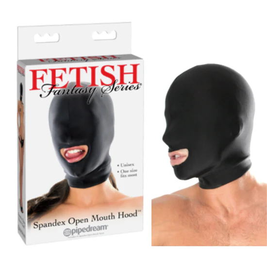 Capucha Fetish Fantasy Series Spandex Open Mouth Hood-Black