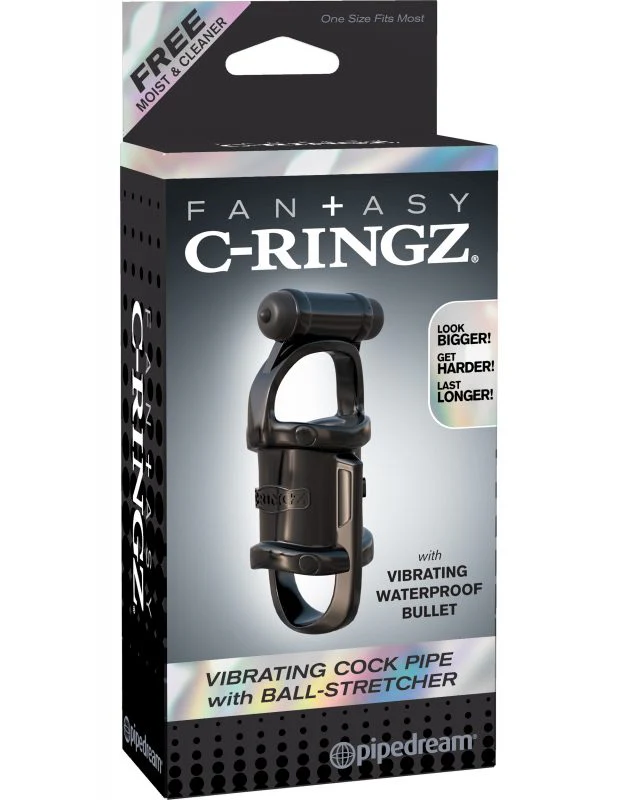 Anillo Fantasy C-Ringz Vibrating Cock Pipe With Ball-Stretcher- Black