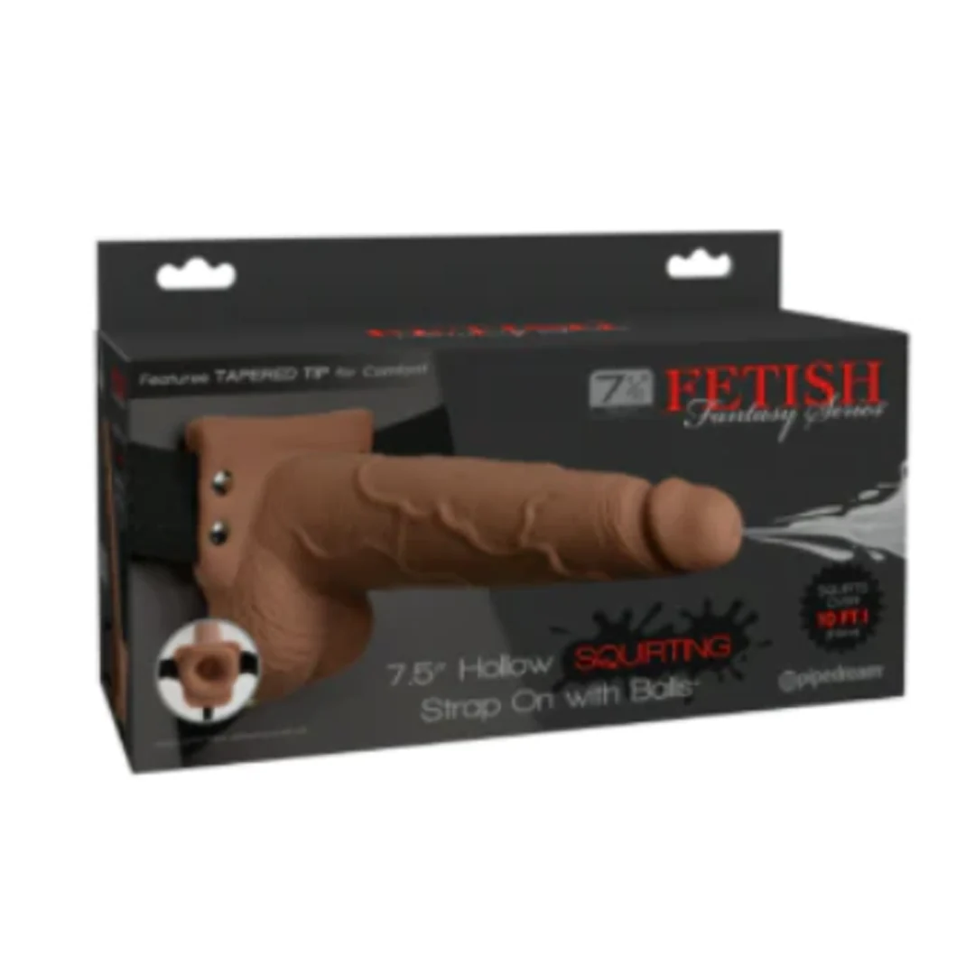 Dildo Fetish Fantasy Series -19 cm Squirting Hollow Strap-On- Tan/Black