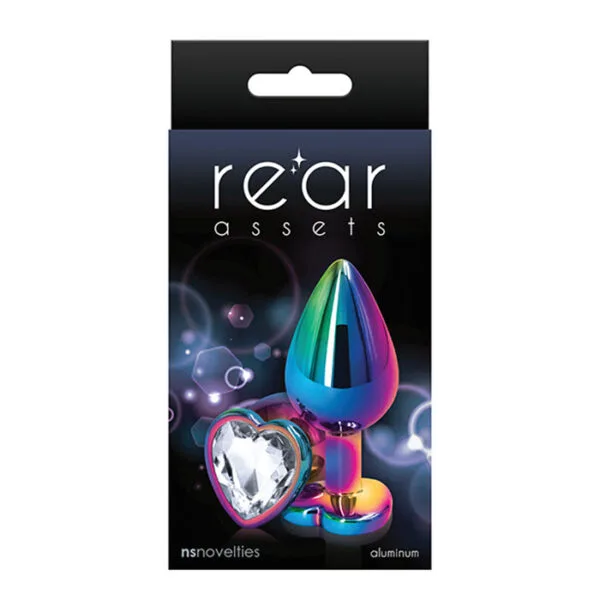 Plug Anal Rear Assets - Multicolor Heart - Medium - Clear