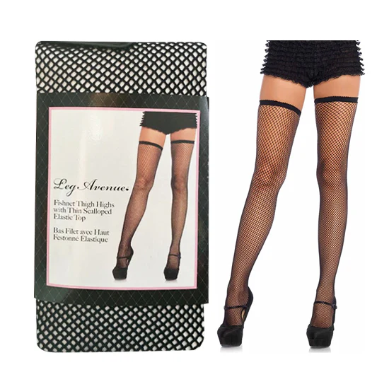 Medias Elastic Top Fishnet Thigh Highs - Black