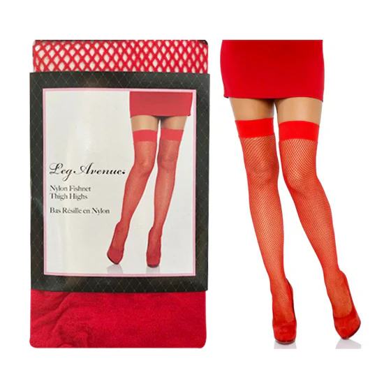 Medias Fishnet Thigh High - One Size - Red