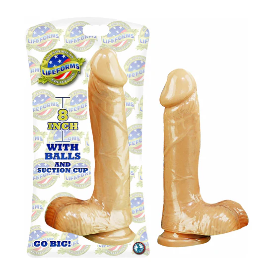 Dildo Lifeforms With Balls And Suction Cup 8″-White