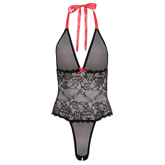 Teddy V Plunge Lace & Mesh Teddy, Black