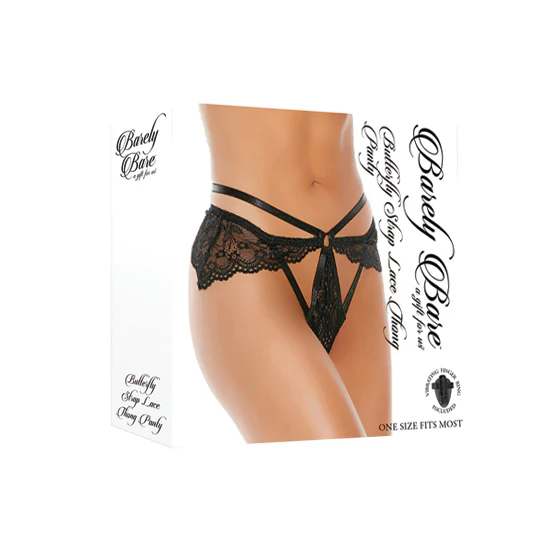 Tanga Butterfly Strap Lace Thong Panty, Black, Bulk - Image 3