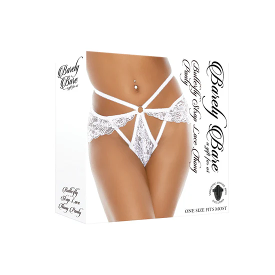 Tanga Butterfly Strap Lace Thong Panty, White - Image 3