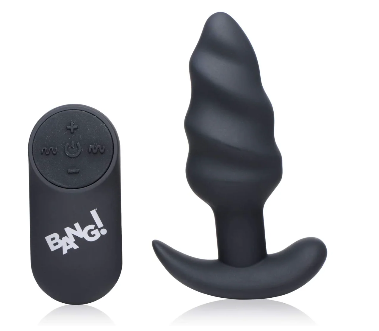 Plug Bang 21X Vibrating Silicone Swirl Butt Plug W/ Remote Control-Black - Image 3