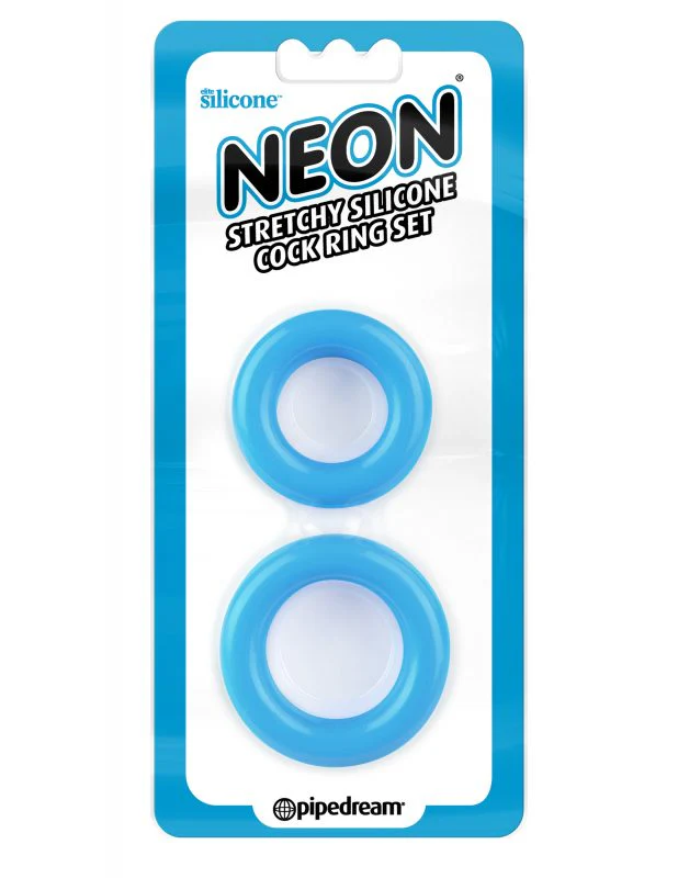 Anillos Neon Stretchy Silicone Cock Ring Set Blue