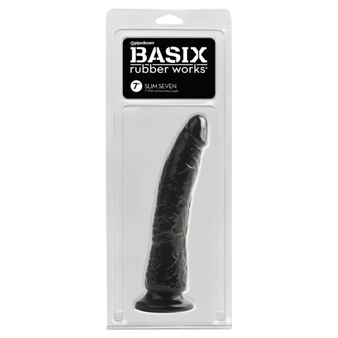 Dildo Basix Rubber Works Slim 7"- Black