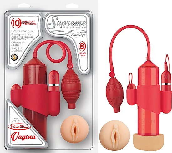 Bomba Supreme Vibrating Penis Pump By Nasstoys Vagina Red