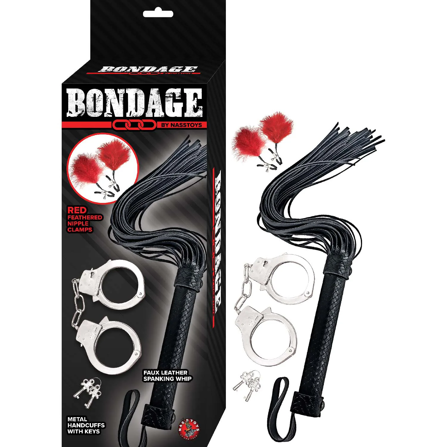 Bondage by Nasstoys Whip, Feather Cuffs - Image 2
