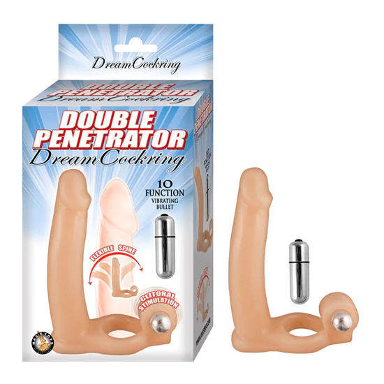 Dildo Double Penetrator Dream Cockring - White 6"