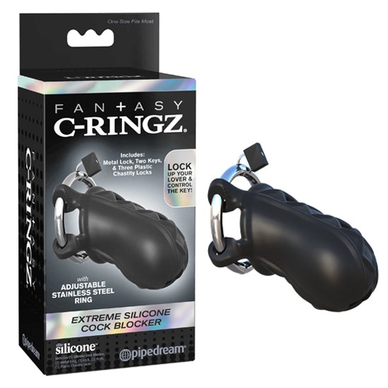 Jaula Extreme Silicone Cock Blocker Black - Fantasy C-Ringz