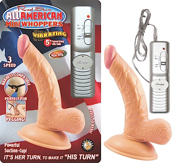 Dildo All American Mini Whoppers Vibrating 5'' Curved Dong W/ Balls Flesh