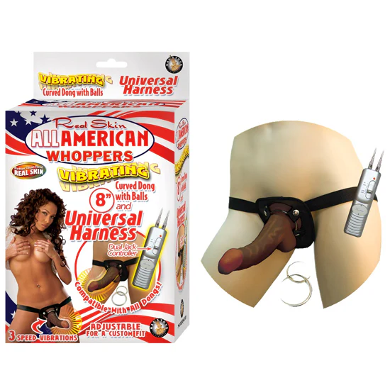 Dildo Arnés All American Whoppers Vibrating - 20 cm Dong With Universal Harness Brown