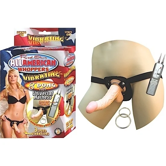 Dildo Arnés All American Whoppers Vibrating 8'' Dong With Universal Harness Flesh