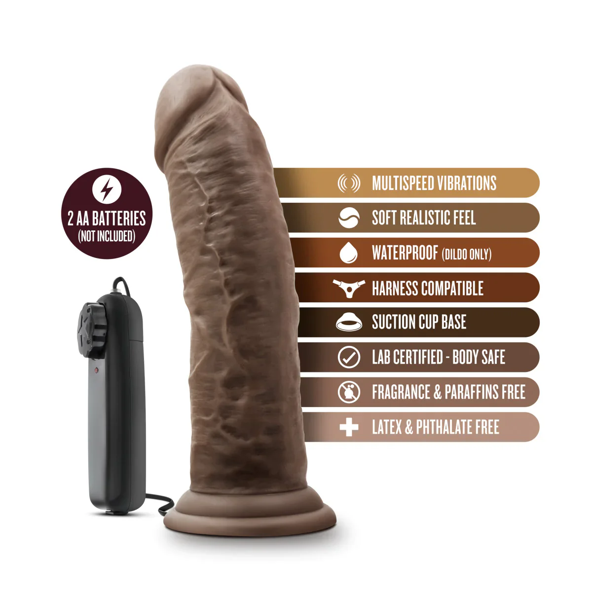 Dildo Dr. Skin Dr Joe 8in. Vibrating Cock - Chocolate - Image 2