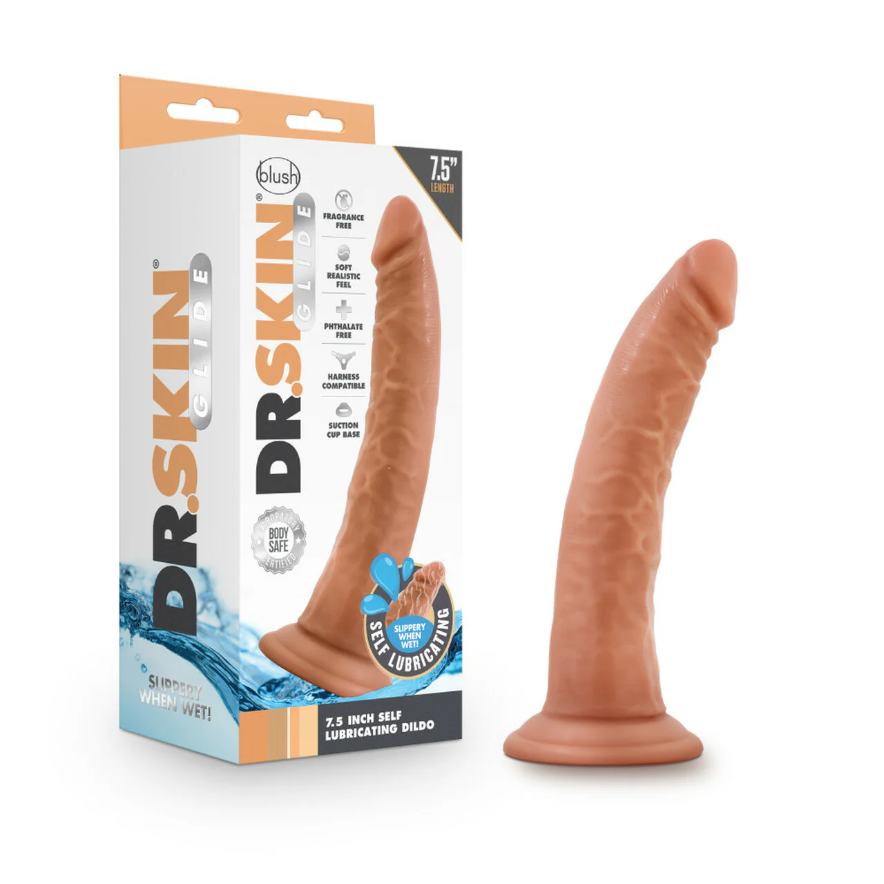Dildo Dr. Skin Glide - 19 cm Self Lubricating Dildo - Mocha
