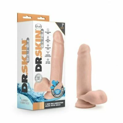 Dildo Dr. Skin Glide - 18 cm Self Lubricating Dildo with Balls - Vanilla