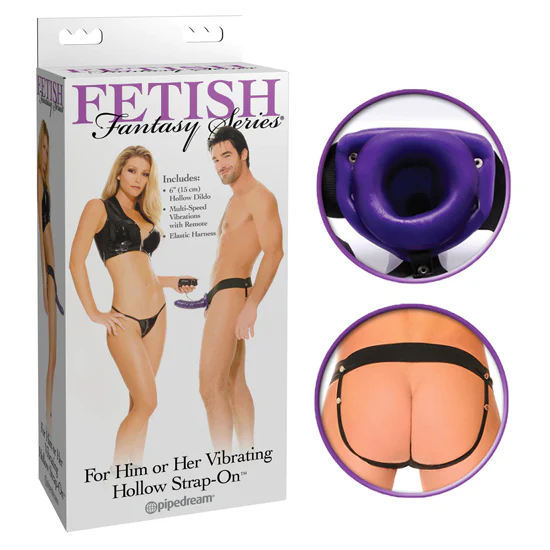 Dildo Fetish Fantasy Series For Him Or Her Vibrating Hollow Strap-On 15 cm- Purple/Black
