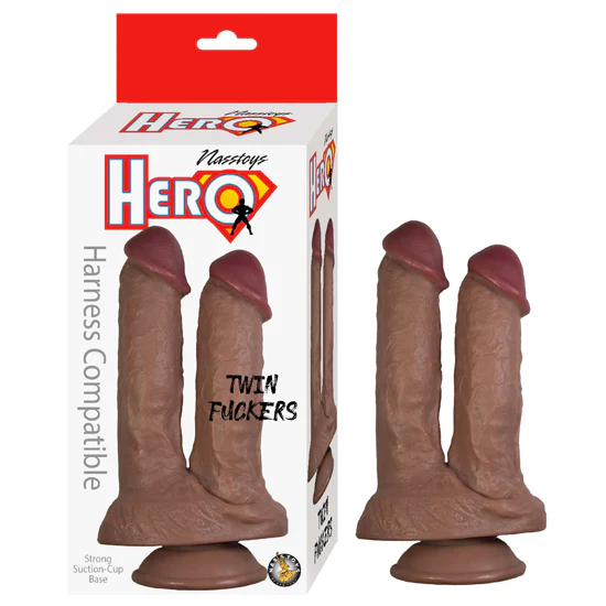 Dildo Hero Twin Fuckers - 15 cm Brown