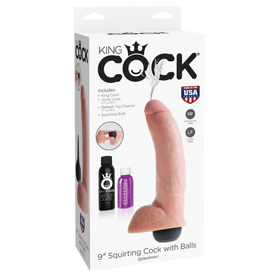 Dildo King Cock 9" Squirting Cock W/ Balls Flesh