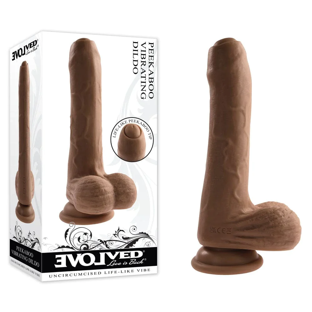 Dildo Peek A Boo Vibrating Dildo Dark 8in.