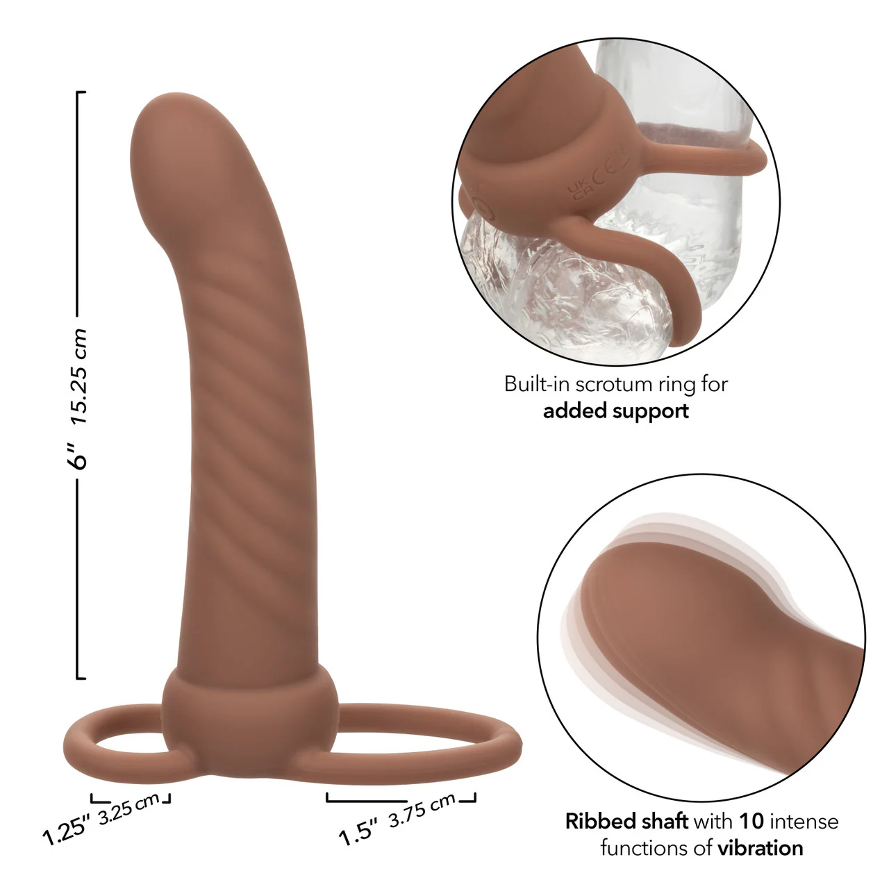 Dildo Performance Performance Maxx™ Rechargeable Ribbed Dual Penetrator - 15 cm- Brown - Image 3