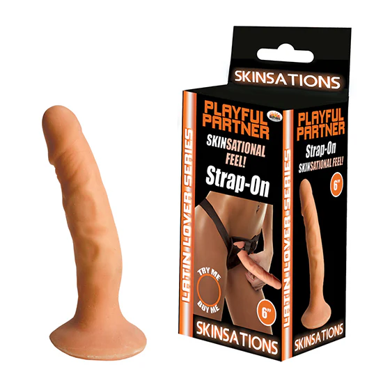 Dildo Skinsations - Latin Lover Series - Playful Partner - Strap On Dildo With Harness - 6in.