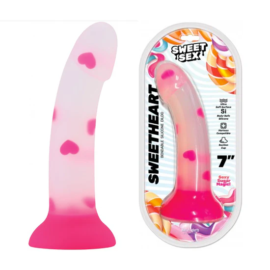 Dildo Sweet Sex - Sweet Heart - Silicone Dildo With Heart Print Pink 7in.