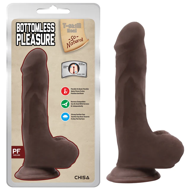 Dildo T-Skin Real Bottomless Pleasure 20 cm - Dark