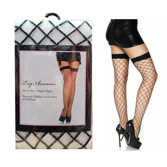 Medias Fence Net Thigh Highs - One Size - Black