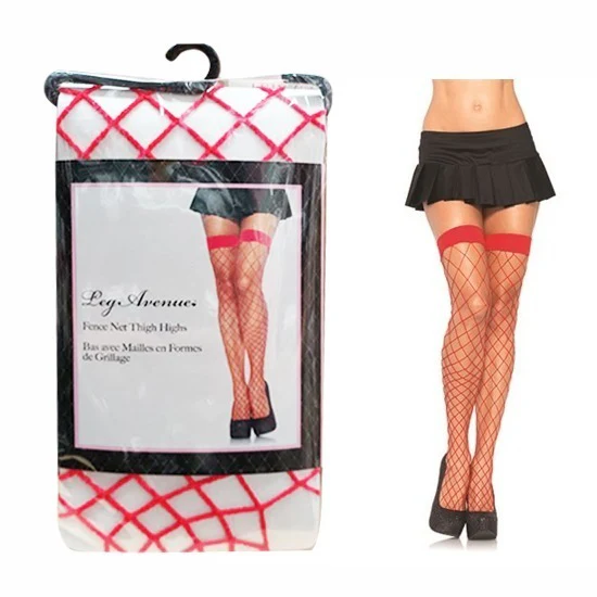 Medias Fence Net Thigh Highs - One Size - Red