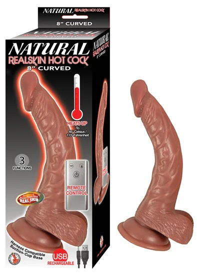 Dildo Natural Realskin Hot Cock Curved 20 cm Brown