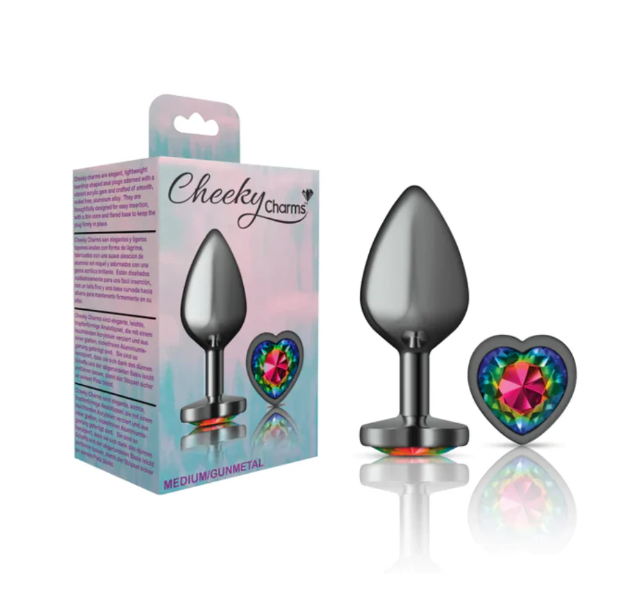 Plug Anal Cheeky Charms Medium-Gunmetal Metal -Heart - Rainbow