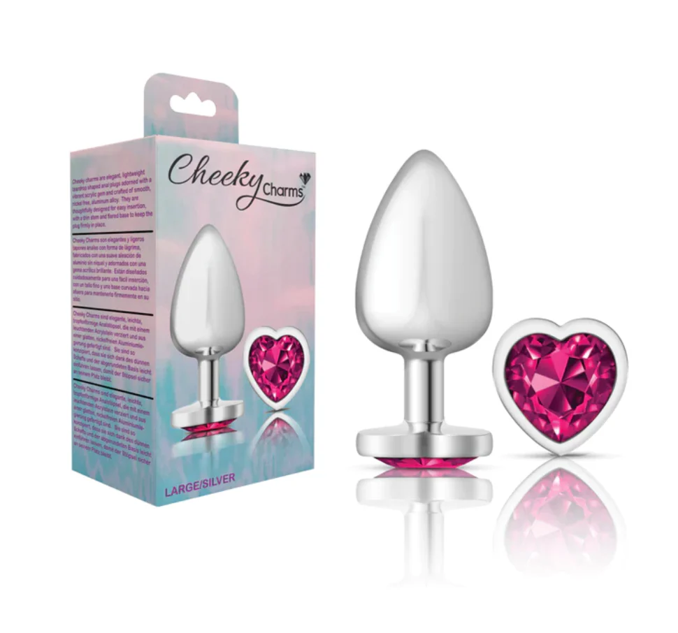 Plug Anal Cheeky Charms Medium-Silver Metal Butt Plug-Heart-Bright