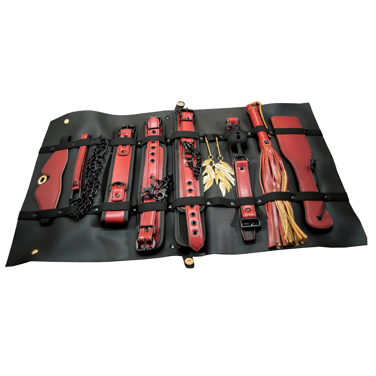 Set The Traveler 10 piece Restraints & Bondage Play Kit - Maroon