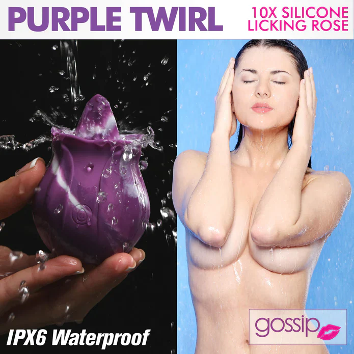 Vibrador Gossip Purple Twirl 10X Silicone Licking Rose - Image 5
