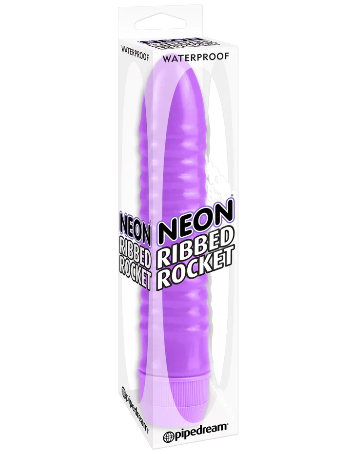 Vibrador Neon Ribbed Rocket - Purple