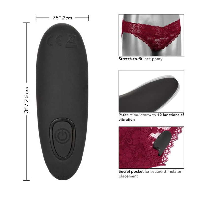 Vibrador Remote Control Lace Panty- S/M Burgundy - Image 2